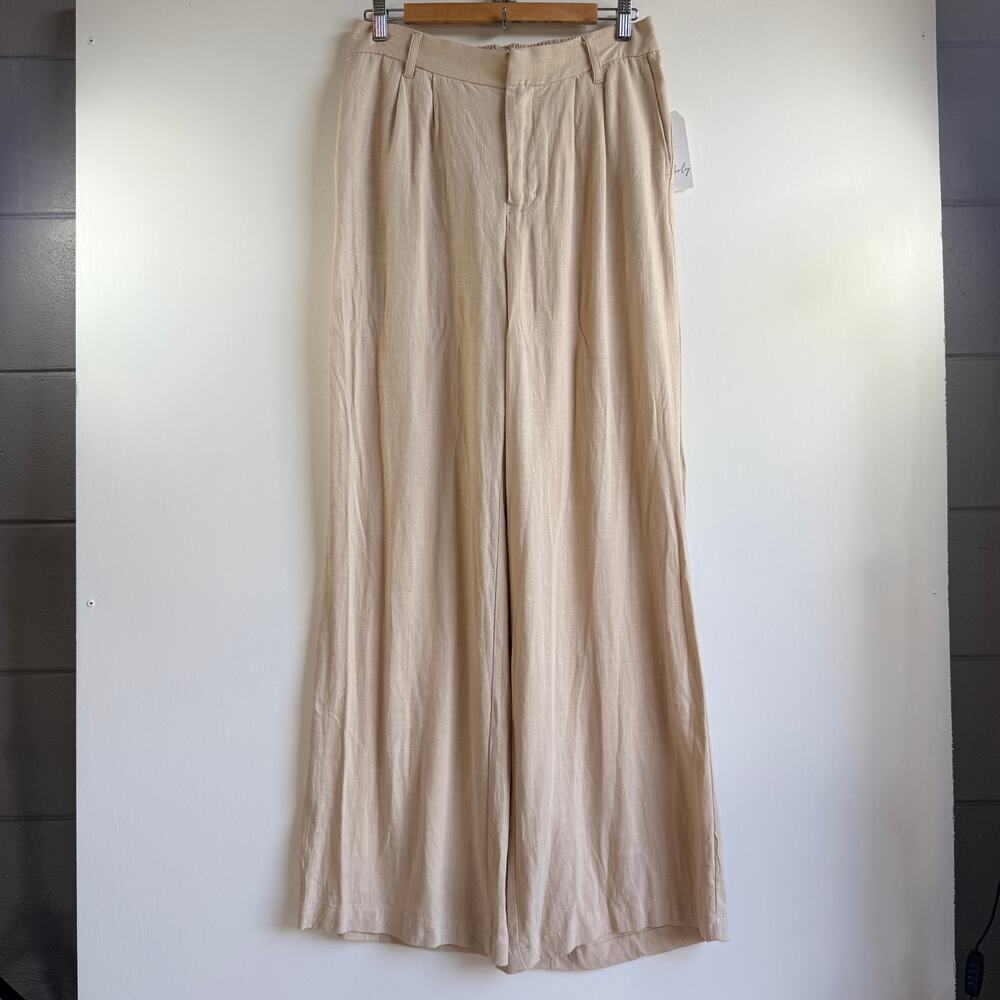 Wonderly Wide Leg Pants Medium NWT Beige Pleated High Rise Trouser Trousers